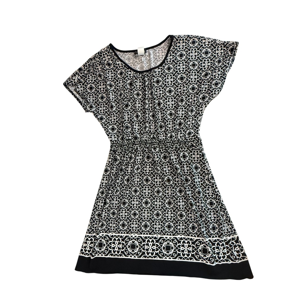 Love Cameron Los Angeles Womens Black‎ White Geometric Medallion Dress Size M